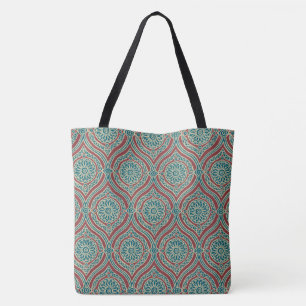 Chic Ethnic Ogee Pattern in Maroon, Teal and Beige Tote Bag