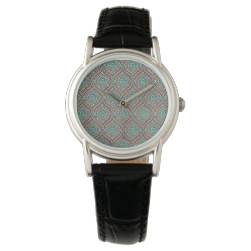 Chic Ethnic Ogee Pattern in Maroon Teal and Beige Watch