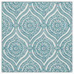 Chic Ethnic Ogee Pattern in Teal on White Fabric
