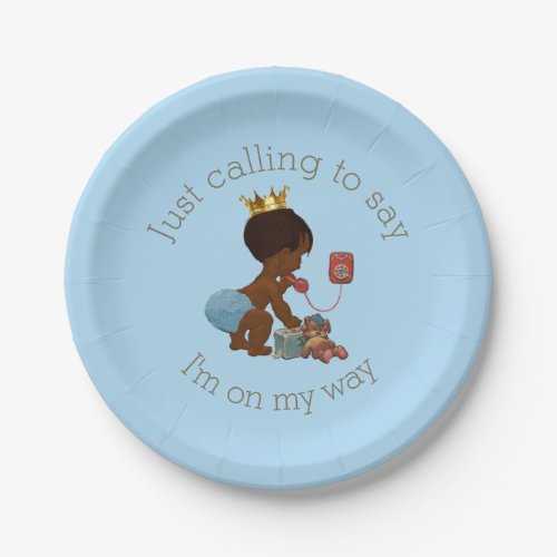 Chic Ethnic Prince on Phone Baby Shower Paper Plates