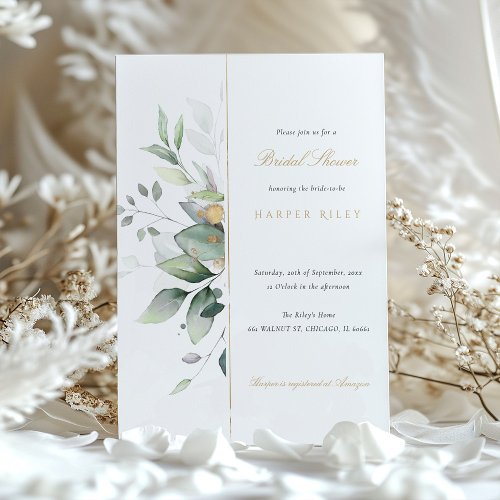 Chic Eucalyptus and Gold Bridal Shower Invitation