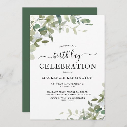 Chic Eucalyptus Birthday Party Celebration Invitation