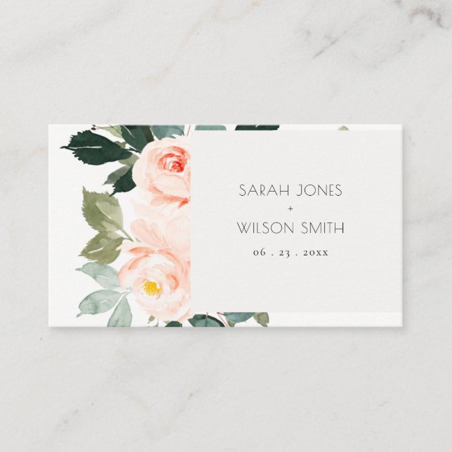 Chic Eucalyptus Blush Rose Pink Floral Wedding Place Card (Front)