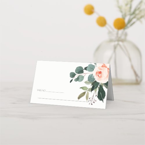 Chic Eucalyptus Blush Rose Pink Floral Wedding Place Card