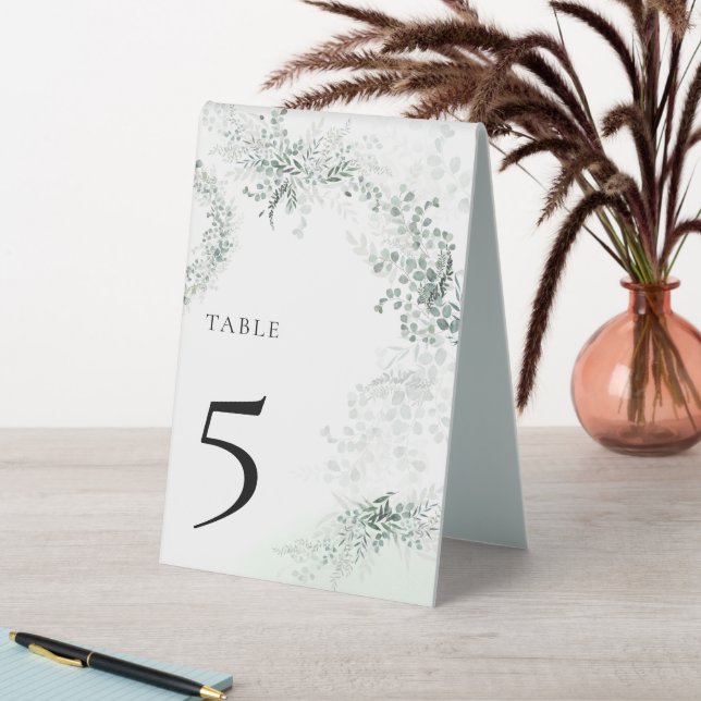 Chic Eucalyptus Botanical Sage Wedding Table Numbe Table Tent (In SItu (Table))