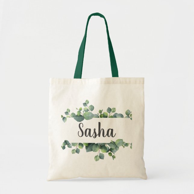 Chic Eucalyptus Foliage Frame Personalized Tote Bag (Front)