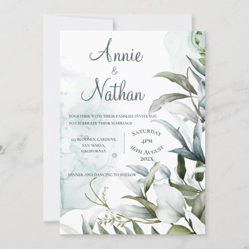 Chic Eucalyptus Green Leaves Cute Greenery Wedding Invitation