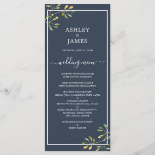 Chic Eucalyptus Green Navy Blue Botanical Wedding Menu