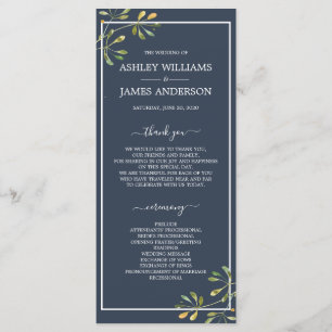 Chic Eucalyptus Green Navy Blue Botanical Wedding Program
