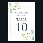 Chic Eucalyptus Green Navy Blue Botanical Wedding Table Number<br><div class="desc">Elegant wedding table number card with a eucalyptus foliage botanical design, the text of the card is in a chic dark blue. Simply add your wedding details. If you need any help or matching products, please contact us through our store. We're happy to help you make your wedding the most...</div>