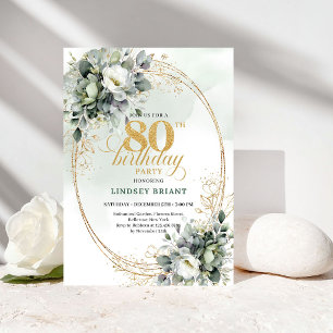 Chic Eucalyptus Greenery 80th Birthday Invite