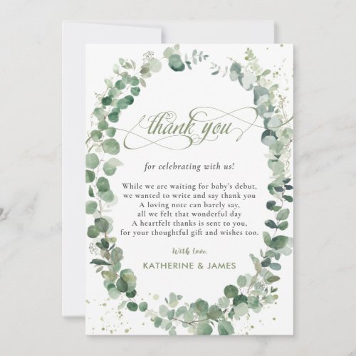 Chic Eucalyptus Greenery Baby Shower Birthday  Thank You Card