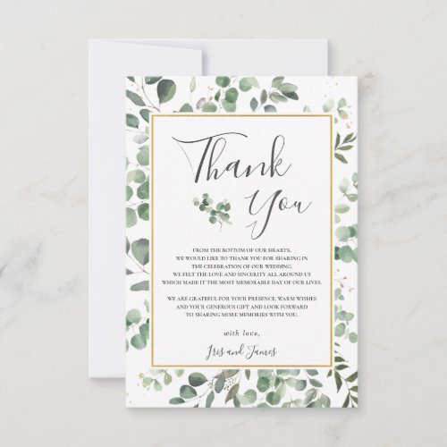 Chic Eucalyptus Greenery Gold Rectangle Wedding Thank You Card