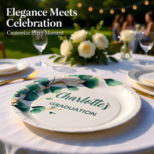 Chic Eucalyptus Greenery Graduation Paper Plates