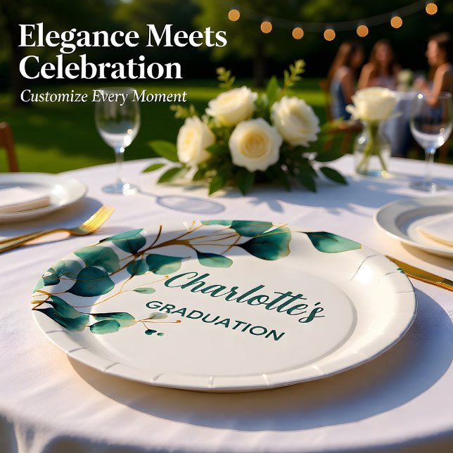 Chic Eucalyptus Greenery Graduation Paper Plates (Creator Uploaded)