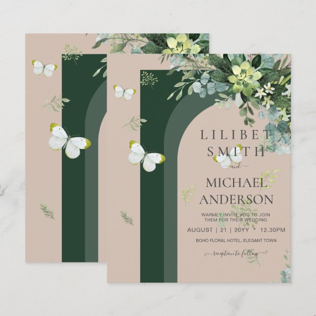 Chic Eucalyptus Greenery Leaves Emerald Wedding (Front/Back)