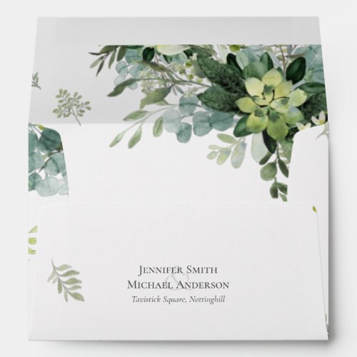 Chic Eucalyptus Greenery Leaves Emerald Wedding Envelope