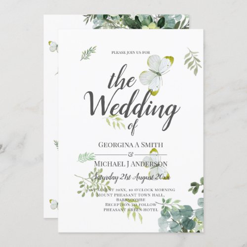 Chic Eucalyptus Greenery Leaves Emerald Wedding Invitation