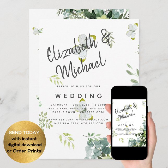 Chic Eucalyptus Greenery Leaves Emerald Wedding Invitation (Creator Uploaded)