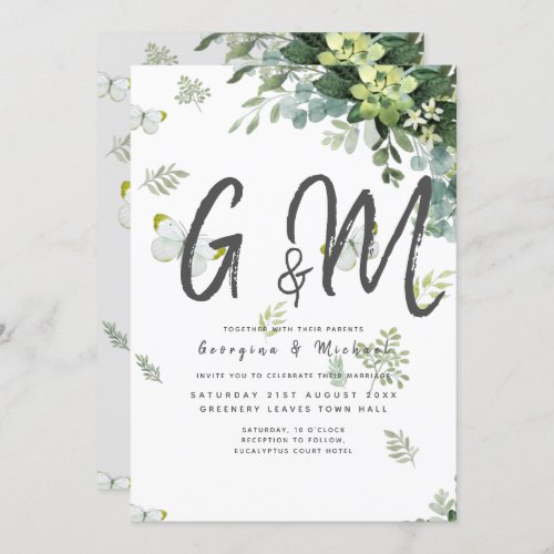 Chic Eucalyptus Greenery Leaves Emerald Wedding Invitation