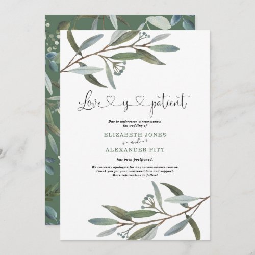 Chic Eucalyptus Greenery Love is Patient Wedding Invitation