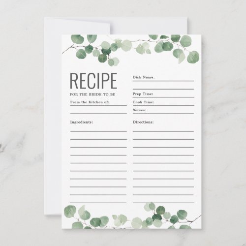 Chic Eucalyptus Greenery Recipe For Bride Card