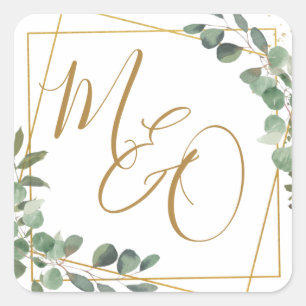 Chic Eucalyptus Greenery Wedding Geometric Favor  Square Sticker