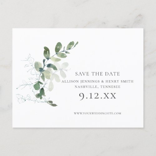 Chic Eucalyptus Greenery Wedding Save the Date Announcement Postcard