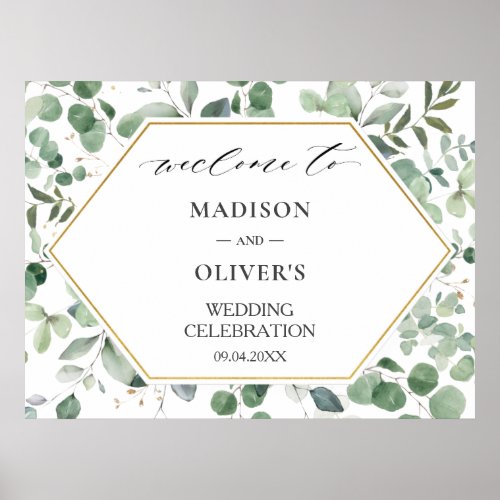 Chic Eucalyptus Greenery Wedding Welcome Sign 