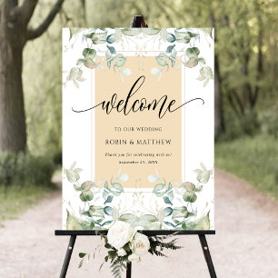 Chic, Eucalyptus Greenery Welcome Beige Tan Sign