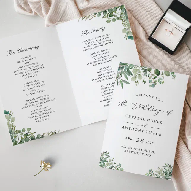 Chic Eucalyptus Leaves DIY Folded Wedding Program | Zazzle