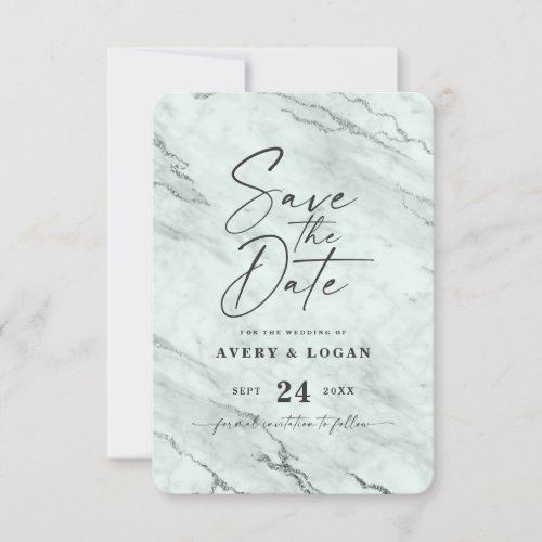 Chic Eucalyptus  Marble with Glitter Save The Date