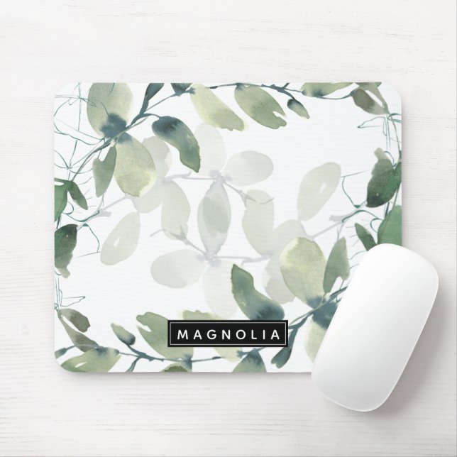 Chic Eucalyptus Monogram Mouse Pad (With Mouse)