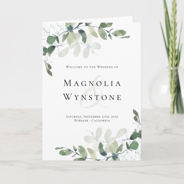 Chic Eucalyptus Order of Ceremony Wedding Program (Front)