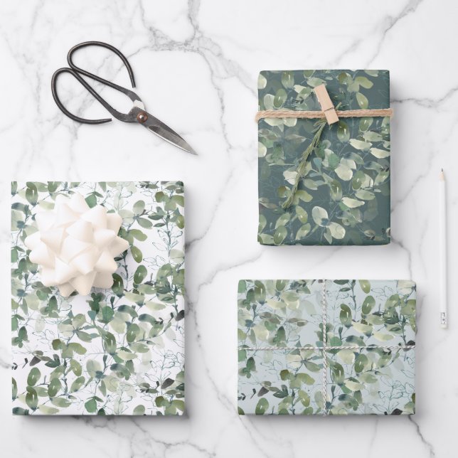 Chic Eucalyptus Pattern Wrapping Paper Sheets (Front)