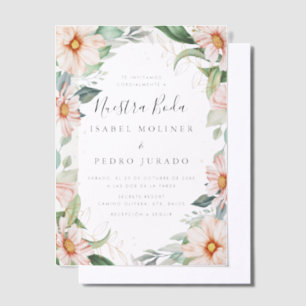 Chic Eucalyptus Peach Roses Nuestra Boda Wedding Vellum Invitations