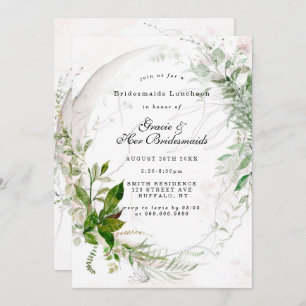 Chic Eucalyptus Pink Bridesmaids Luncheon Invites