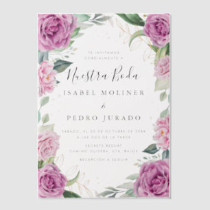 Chic Eucalyptus Purple Roses Nuestra Boda Wedding Vellum Invitations
