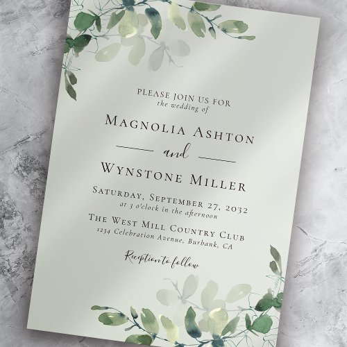 Chic Eucalyptus Sage Green Wedding Invitation