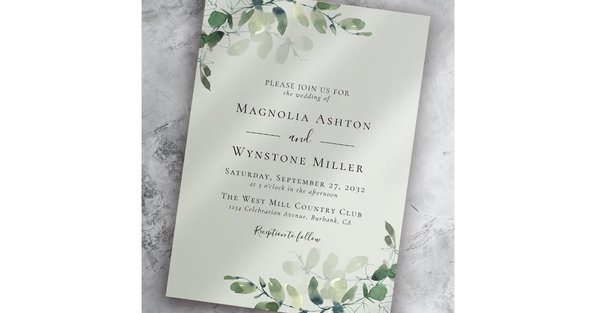 Chic Eucalyptus Sage Green Wedding Invitation Zazzle
