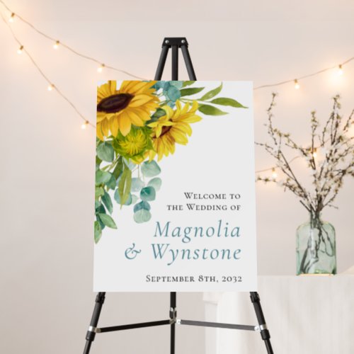 Chic Eucalyptus Sunflower Wedding Welcome Sign