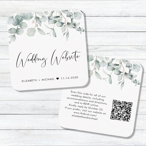 Chic Eucalyptus Watercolor QR Code Wedding Website Enclosure Card