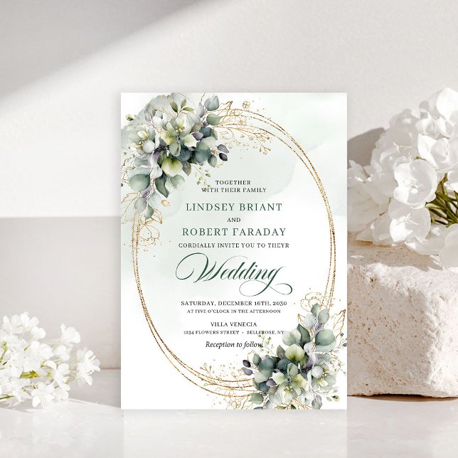 Chic eucalyptus white rose wedding invitation (Chic eucalyptus white rose wedding invitation)