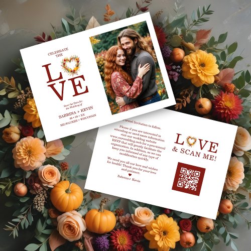 Chic Exquisite Love Quote Fall Floral Heart_Shape  Save The Date