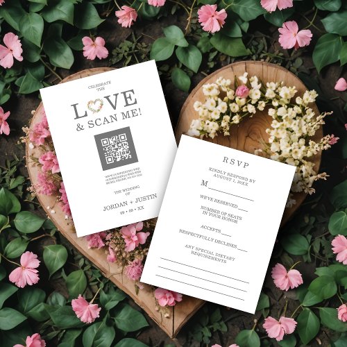 Chic Exquisite Love Quote Pink Floral Heart_Shape  RSVP Card