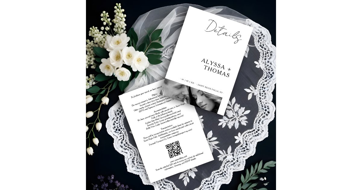 Chic Extra Minimalist Black & White Photo Wedding Enclosure Card | Zazzle