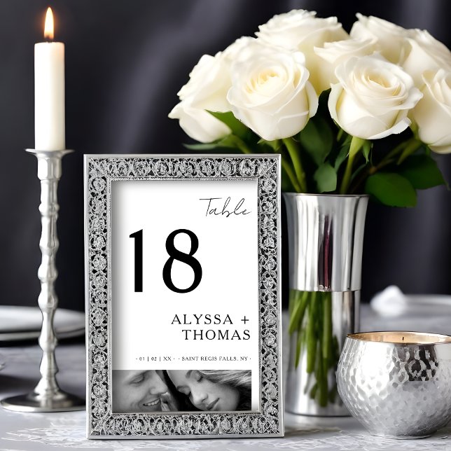 Chic Extra Minimalist Black & White Photo Wedding  Table Number (Chic Extra Minimalist Black & White Photo Wedding Table Number. )