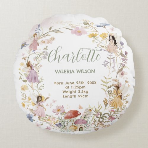 Chic Fairies Wildflower Meadow Round Pillow