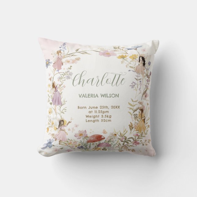 Chic Fairies Wildflower Meadow Throw Pillow (Front)
