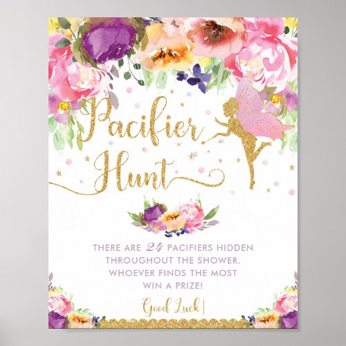 Chic Fairy Purple Pink Floral Pacifier Hunt Game Poster